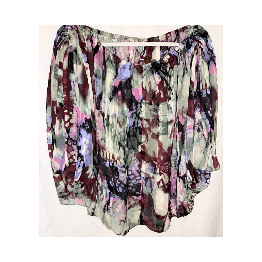 Silk Print Off The Shoulder Short Sleeve Blouse Top MultiColor By Abi Ferrin New - Picture 2 of 14